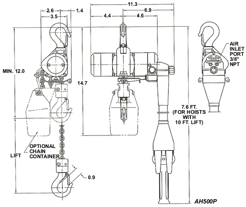 air powered hoists drawings