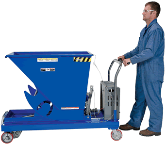 The Portable Steel Hopper with Power Traction Drive has a factory installed option that makes portable equipment easy to maneuver with 240 turning radius, handle grip/throttle, and auto 
reverse.
