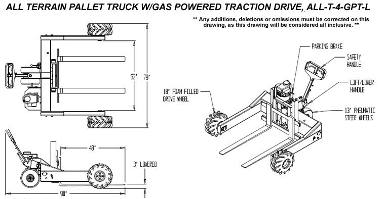gas powered all terrain pallet truck drawing
