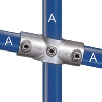 Type 89 Two Socket Angle Cross is used to join the middle rail to an intermediate upright on a guardrail on a slope from 0 to 11 degrees.
