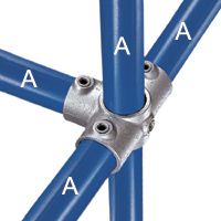 The Type 35 Three Socket Cross fitting is most frequently used to tie uprights with horizontal pipe in three directions, all at 90 degrees to the upright.