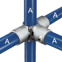 Type A35 Split Three Socket Cross has a unique "hinge and pin" system that allows the fitting to be used on existing structures without the need for dismantaling.