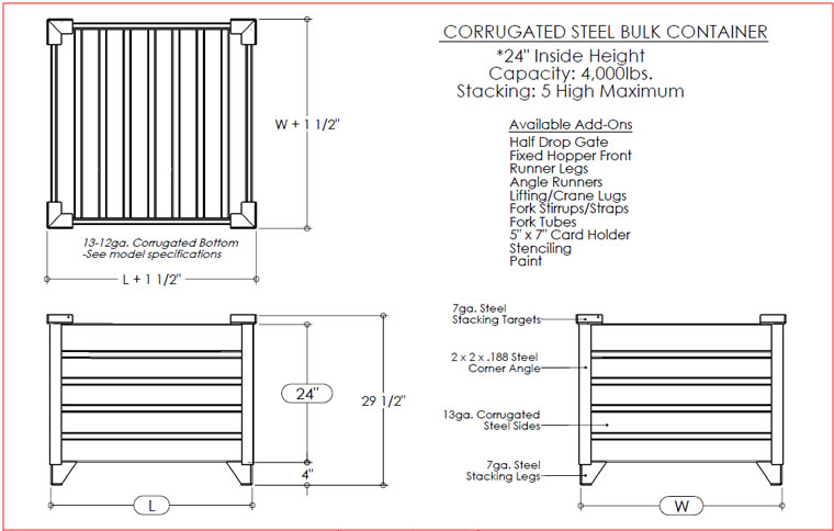 corrugated steel bulk container