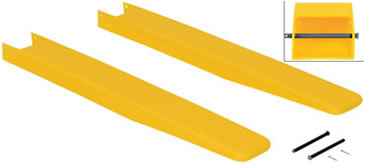 Polythylene Fork Blade Protectors are used to prevent damage to packages and skids from the sharp edges of fork truck forks.