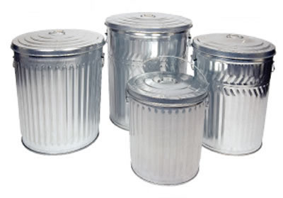 galvanized cans and pails