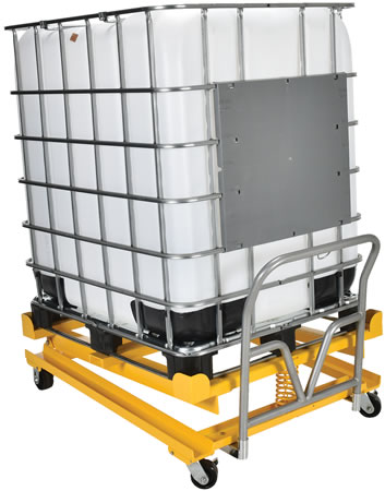 The Intermediate Bulk Container Tilting Cart is designed of a sturdy steel construction which, provides a secure tilting of containers for complete draining. 