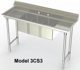 stainless steel three sinks
