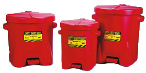 red oily waste cans