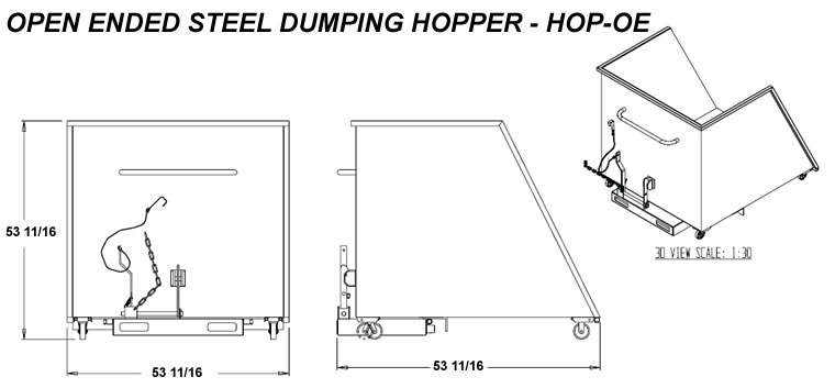 open ended steel dumping hopper drawing
