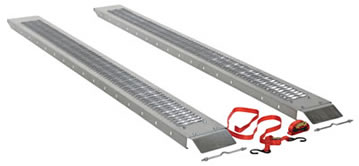Steel Pick-Up and Van Ramps includes adjustable safety straps to hook ramp safely to trailer.