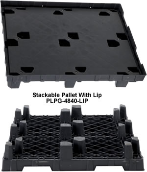 Plastic Pallets and Skids Model No. PLPG-4840-LIP stackable pallet with lip