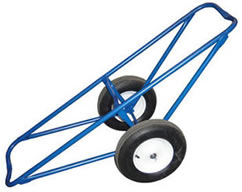 The V-groove platform on Portable Carpet Dollies holds carpet rolls securely in place.