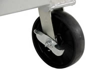 Portable Steel Hoppers include a foot operated caster lock.