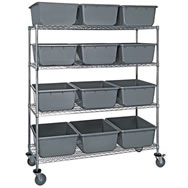 chrome wire shelving with bins