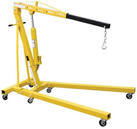 The Shop Crane Engine Hoist is a portable lifting unit that has a heavy-duty steel construction and a painted finish.
