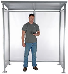 The Smoking Shelter and Bus Stop Side panels are constructed of clear tempered glass and the top is made from a clear polycarbonate sheet.