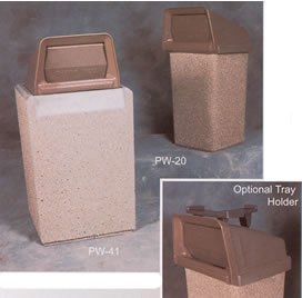 square concrete trash receptacles