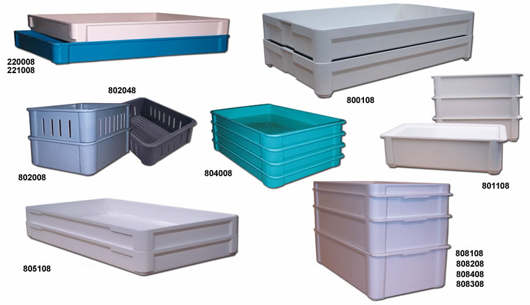 stacking containers and trays