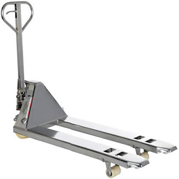 Stainless Steel Frame and Forks make this pallet truck ideal for sanitary, pharmaceutical, medical, food, corrosive, and wet environments.