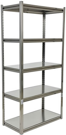 Stainless Steel Solid Rivet Shelving is made of type 304 stainless steel construction with a brushed finish.