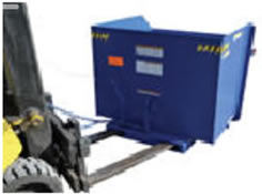 Self-Dumping Steel Hopper has a heavy-duty formed base that can be chained to fork truck.