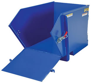 
Self-Dumping Steel Hopper with Fold Down Front units feature full 90 degree dumping, steel construction, and a powder coat blue finish, galvanized base.