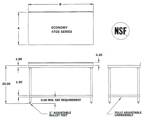nsf worktable with undershelf