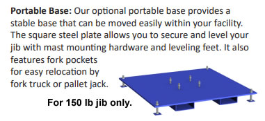 portable base for tool solution jib crane