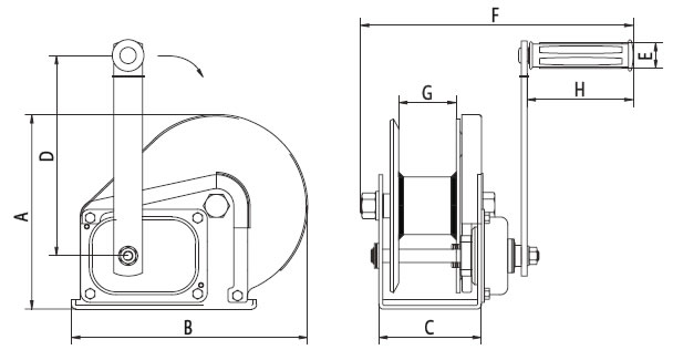stainless steel hand winches dimensions